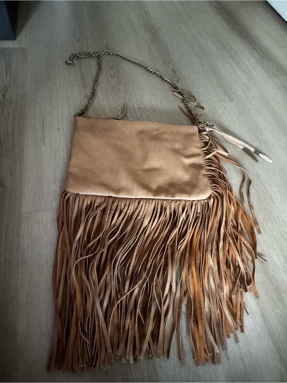 Carlos Santana Crossbody Bag Fringe Tan Brown Purse W/ Chain Strap